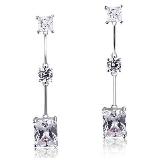4 Carat Emerald Cut Simulated Diamond 925 Sterling Silver Dangle Earrings