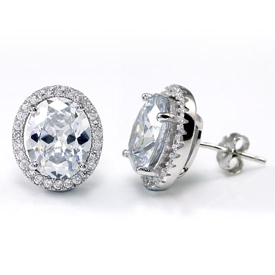 3 Carat Oval Cut Simulated Diamond Stud 925 Sterling Silver Earrings