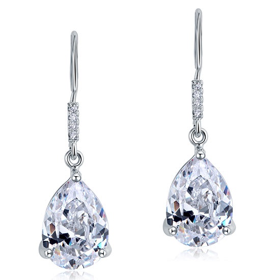 4 Carat Pear Cut Created Diamond Bridal Dangle Drop Sterling Silver Earrings