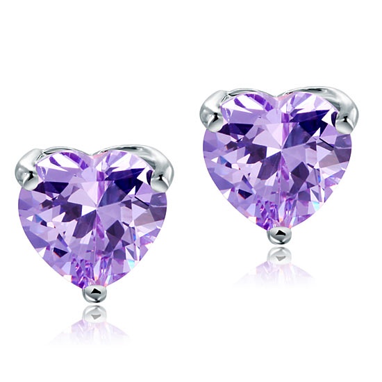 Bridal 2 Carat Heart Cut Purple Stud 925 Sterling Silver Earrings Jewelry