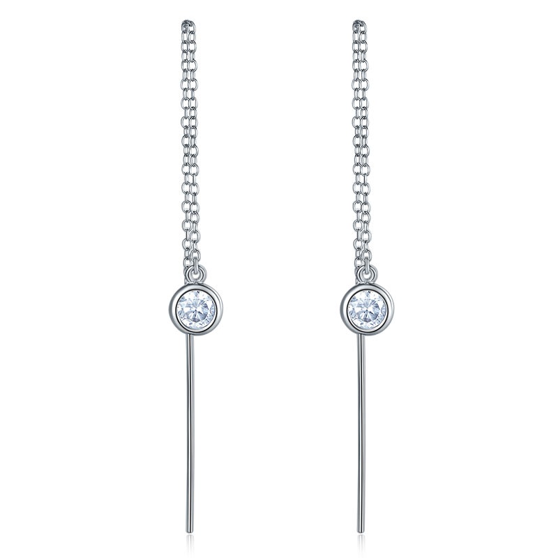 Dangle Drop 925 Sterling Silver Earrings One Line Long Elegant