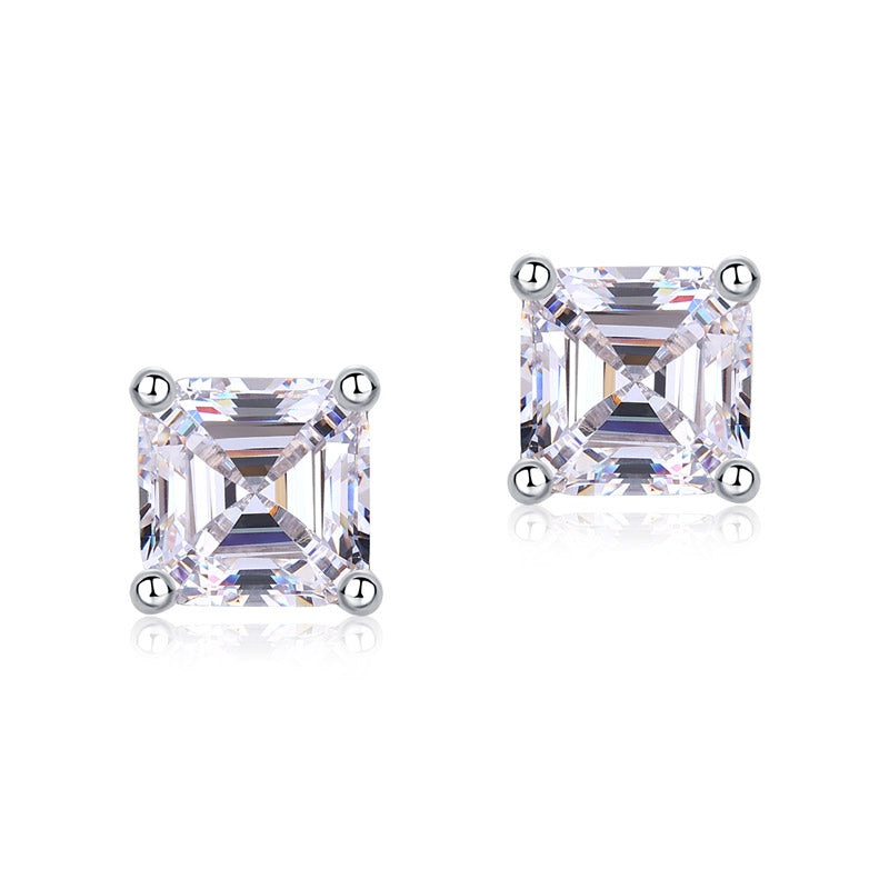 1 Ct Asscher Cut Simulated Diamond Stud Earrings 925 Sterling Silver