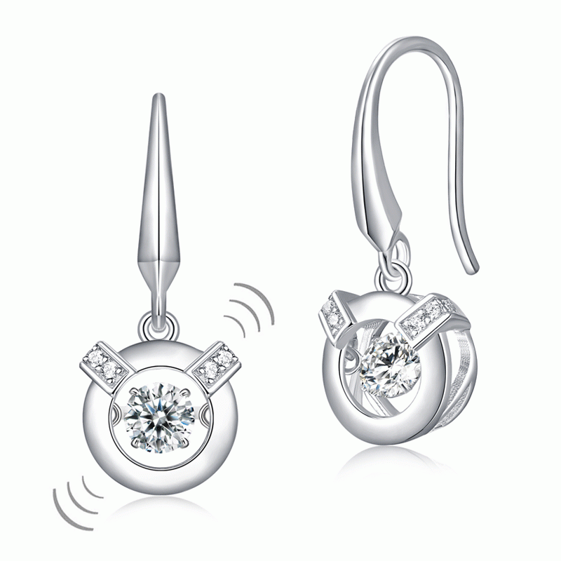 Dancing Stone Earrings Dangle Hook 925 Sterling Silver