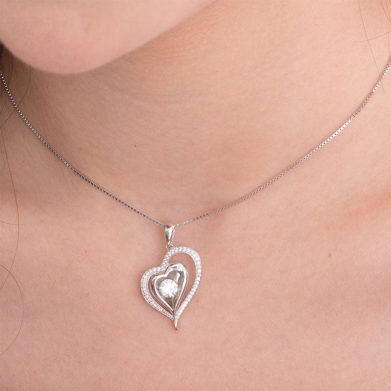 Dancing Stone Heart Pendant Necklace 925 Sterling Silver Good For Wedding Bridesmaid Gift