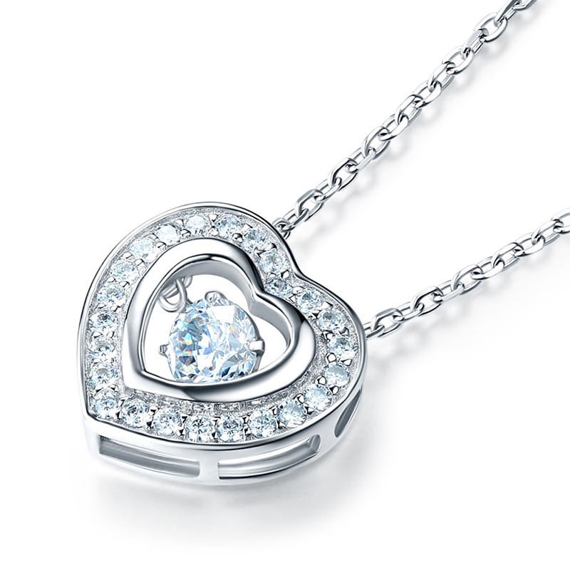 Dancing Stone Heart Pendant Necklace 925 Sterling Silver Good For Bridal Bridesmaid Gift
