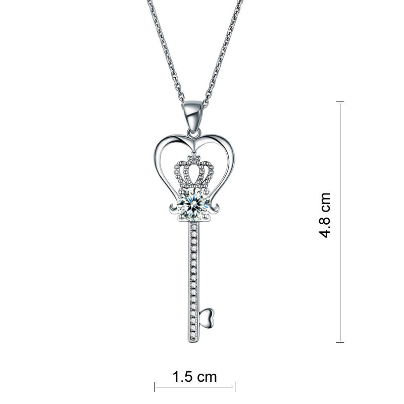 Love Heart Crown Key 925 Sterling Silver Pendant Necklace Simulated Diamond Jewelry 1.25 Carat