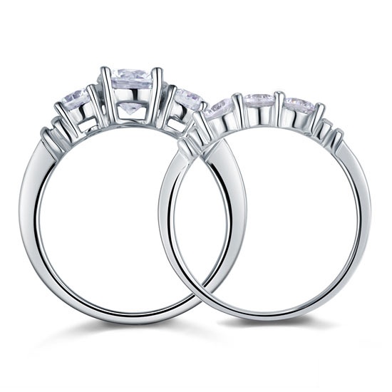 Simulated Diamond 2-Pc Solid Sterling 925 Silver Ring Set Xfr8066