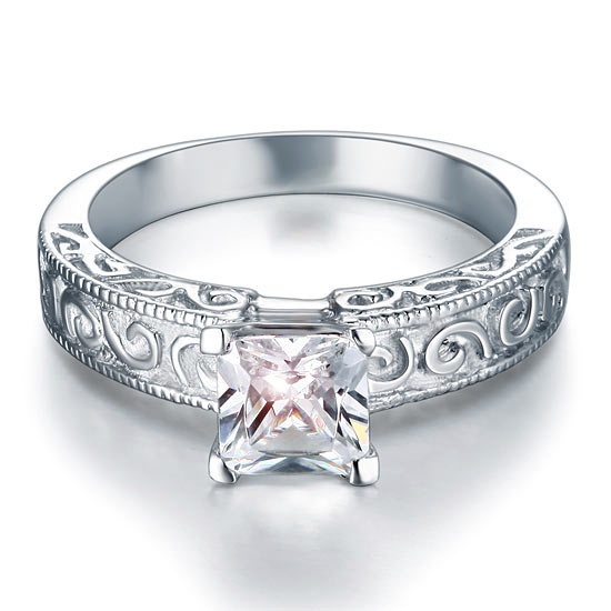 Vintage Style 1 Carat Simulated Diamond Solid 925 Sterling Silver Wedding Engagement Ring Xfr8076 - Size 8
