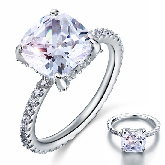5 Carat Cushion Cut Simulated Diamond Solid 925 Sterling Silver Wedding Engagement Promise Ring Jewelry Xfr8092