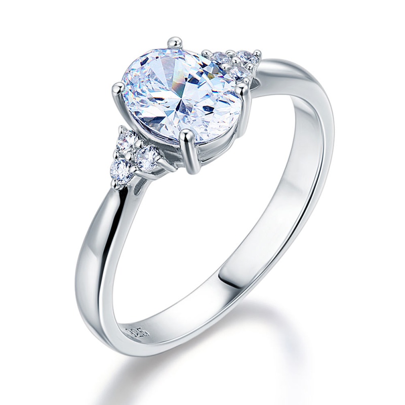 Solid Sterling Silver Promise Ring Affordable Wedding Oval Cut Created Diamante