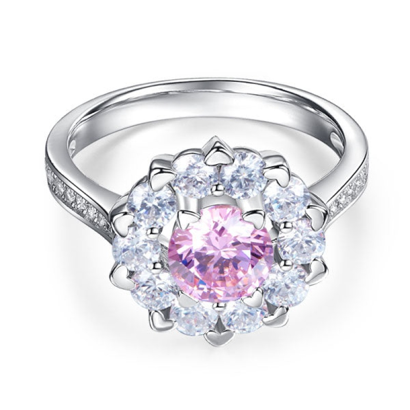 Snowflake 925 Sterling Silver Wedding Promise Anniversary Ring 1 Ct Fancy Pink Simulated Diamond Xfr8264