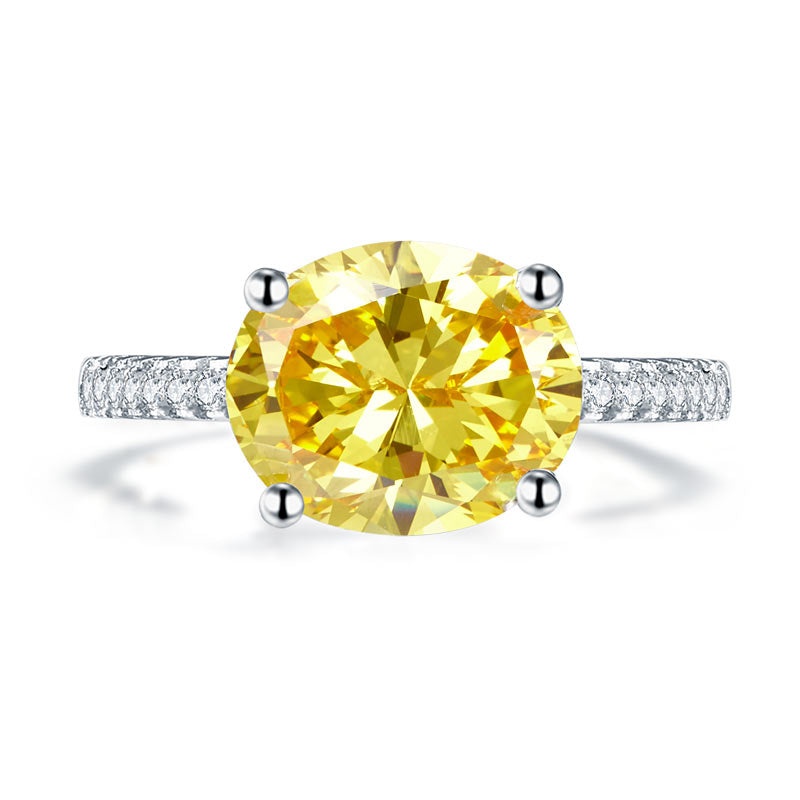 Solid 925 Sterling Silver 4 Carat Anniversary Luxury Ring Yellow Canary Oval Party Jewelry Xfr8304