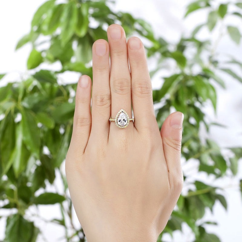 2 Ct Pear Cut Ring Sterling 925 Silver Yellow Gold Plated Wedding Promise Anniversary Engagement Jewelry Xfr8329