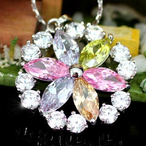 Multi-Color Created Topaz Flower Pendant W/ Necklace