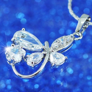 Created Cubic Zirconia Stone Butterfly Pendant Necklace