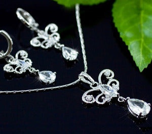 2 Carat Butterfly Necklace Earrings Set
