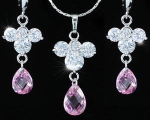 Mickey Pink Created Stone Necklace Earrings Set