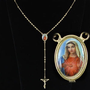 Blessed Virgin Mary Dangle Cross Gold Plated Necklace