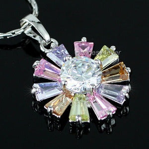 Multi-Color Created Topaz Flower Pendant & Necklace