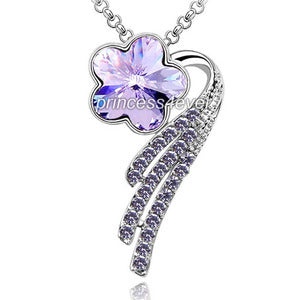 Dangle Purple Flower Necklace Use Austrian Crystal