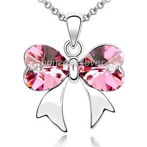 6 Carat Pink Ribbon Heart Necklace Use Austrian Crystal