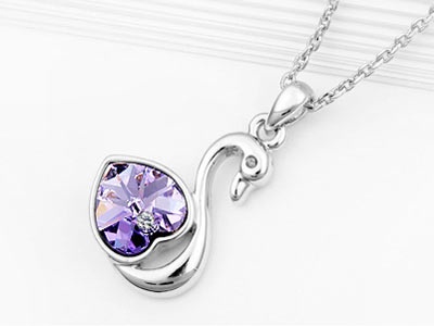 3 Carat Purple Heart Swan Necklace Use Austrian Crystal