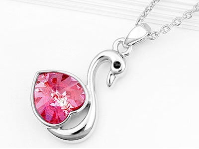 3 Carat Hot Pink Heart Swan Necklace Use Austrian Crystal