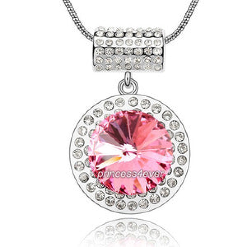 7 Carat Pink Pendant Necklace Use Created Crystal