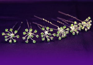 6 X Bridal Wedding Flower Green Crystal Hair Pins