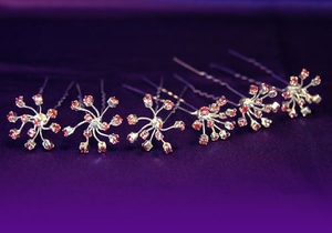 6 X Bridal Wedding Flower Pink Crystal Hair Pins