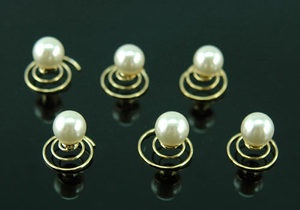 6 X Bridal Prom Faux Pearl Gold Plated Hair Twists