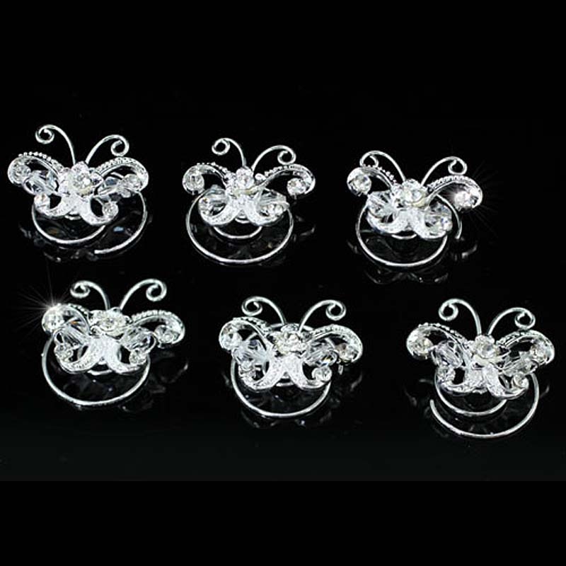 6 Pcs X Bridal Wedding Butterfly Hair Twists