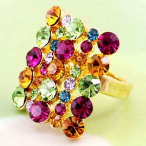 Multi-Color Ring Use Swarovski Crystal Free Size