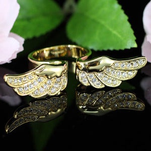 Angel Wing Yellow Gold Plated Ring W/ Austrian Crystal