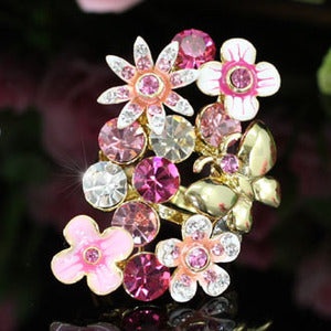 Butterfly Pink Flower Ring Use Austrian Crystal