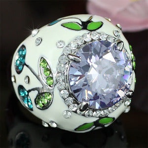 Multi-Color Flower Plant Ring Use Swarovski Crystal