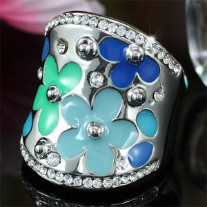 Blue Flower Ring Use Austrian Crystal