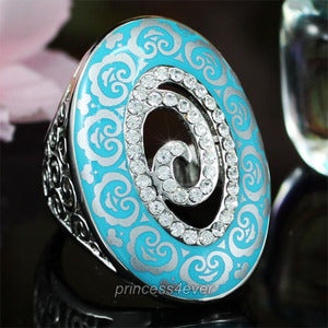 Vintage Style Aqua Blue Ring Use Swarovski Crystal