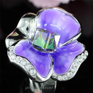 Purple Lavender Flower Ring Use Swarovski Crystal