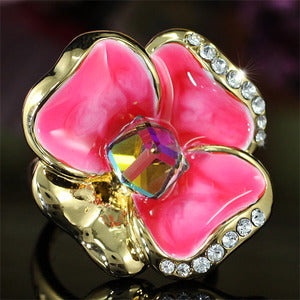 Hot Pink Flower Ring Use Swarovski Crystal