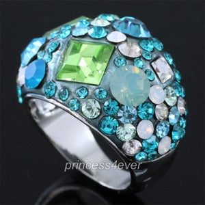 Blue Sparkling Ring Use Austrian Crystal