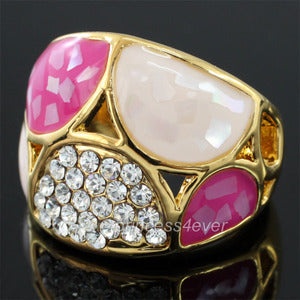 Pink Ceramic Ring Use Swarovski Crystal