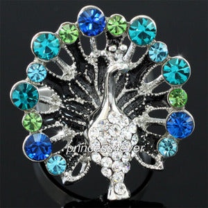 Blue Peacock Pageant Fashion Ring Use Austrian Crystal