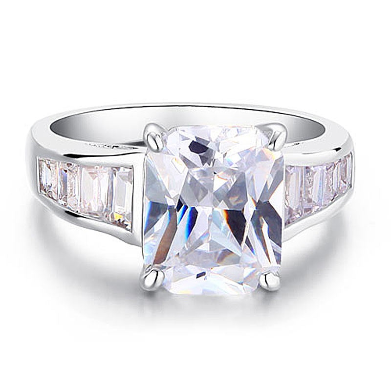 2.5 Carat Sparkling Emerald Cut Cubic Zirconia Created Diamond Ring