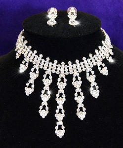 Bridal Wedding Crystal Necklace Earrings Set