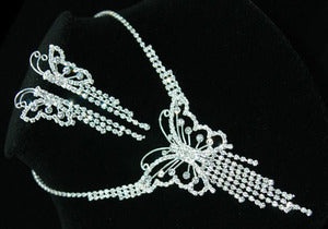 Bridal Wedding Butterfly Crystal Necklace Earrings Set