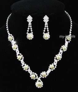 Bridal Wedding Ivory Cream Pearl Necklace Earrings Set