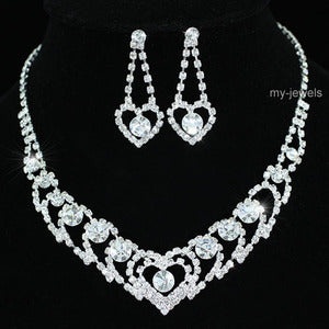 Bridal Heart Crystal Necklace Earrings Set