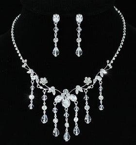 Bridal Handmade Crystal Necklace Earrings Set