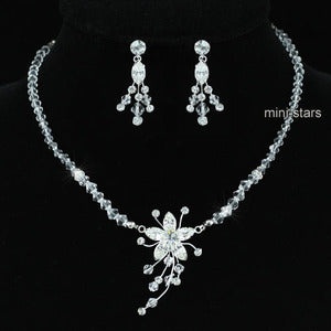 Bridal Wedding Handmade Crystal Necklace Earrings Set